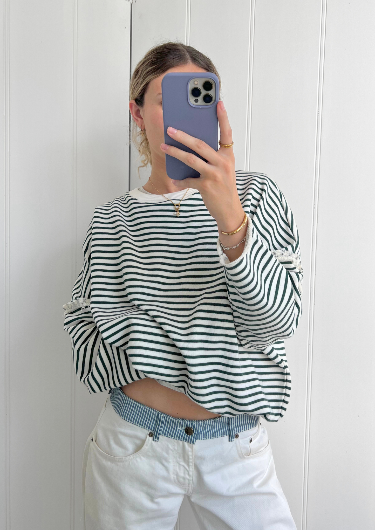 Edie Beach Sweater Vintage Green Stripe