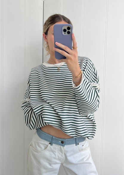 Edie Beach Sweater Vintage Green Stripe